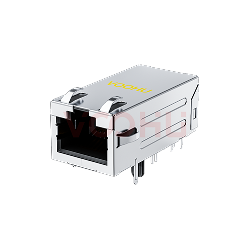 SYT411Q394HWA2DPB1057(10G) 90&deg; 侧面插入 1*1 开口朝上 10G POE+ 60W DIP RJ45