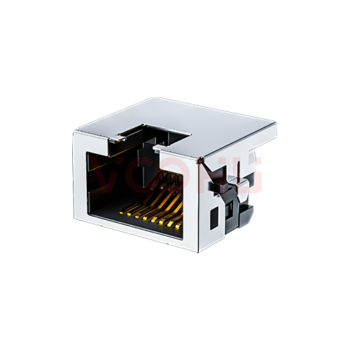 SYTCB431188GWWA6DB1075  90&deg; 侧面插入 1*1 开口朝上 沉板4.3 DIP带屏蔽  沉板RJ45连接器