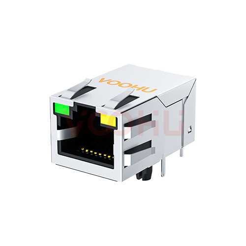 SYT-098GYNL 90&deg; 侧面插入 1*1 开口朝上 左绿右黄 带弹片 RJ45