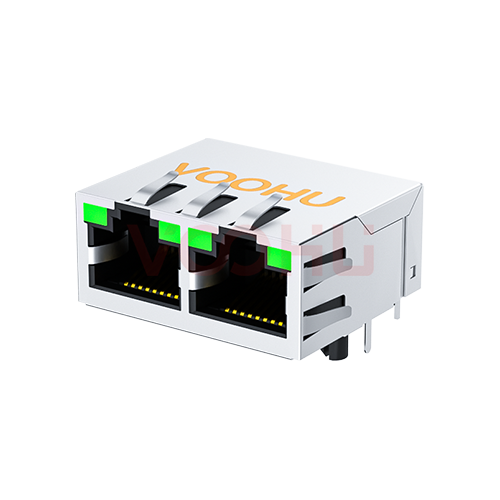 SYT312B002DB3A4DN 90&deg; 侧面插入  1*2 开口朝上 10/100M LED G/G 带弹片 DIP  RJ45