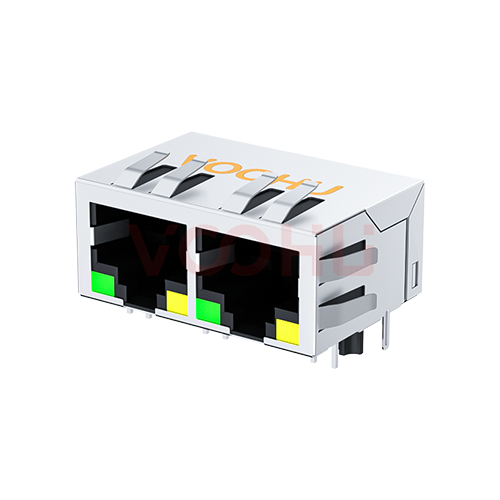 SYT112B002DB2A1D3MZB  90&deg; 侧面插入 1*2 开口朝下 10/100M LED G/Y DIP 带弹片 RJ45