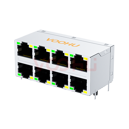 SYT24B289AB2A2D057  90&deg; 侧面插入 2*4  开口朝上/下 G/Y 10/100BASE DIP RJ45