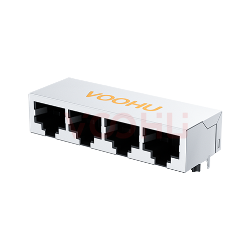SYT114B002GWA1D3 90&deg; 侧面插入 1*4 开口朝下 无LED 带屏蔽 DIP RJ45