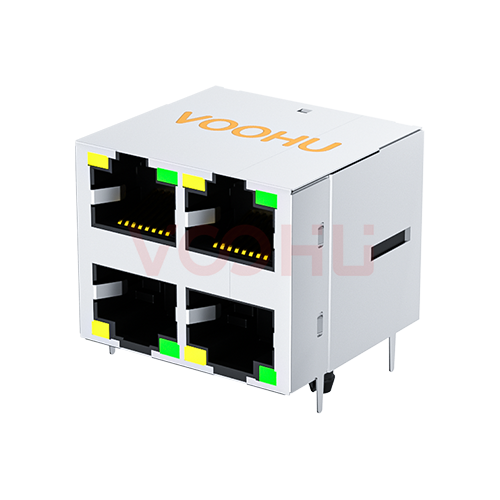 SYT22B085AB1A4D068 90&deg; 侧面插入 2*2 开口朝上/下 LED Y/G 带屏蔽 DIP RJ45
