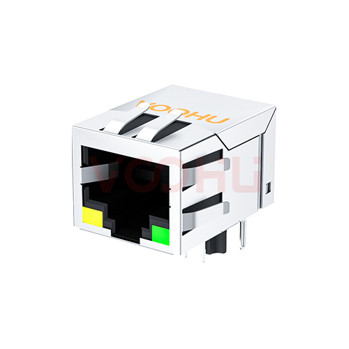 SYT111Q068DB1A1D 90&deg; 侧面插入 1*1 开口朝下 100/1000M  LED Y/G 带弹片 DIP RJ45