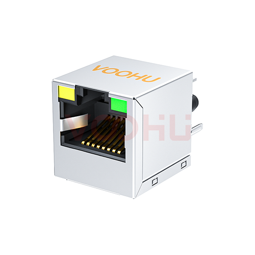 SYT511B002AB1A8D 180&deg;立式  1*1 开口朝上 10/100BASE 带屏蔽 带灯左黄右绿 DIP RJ45