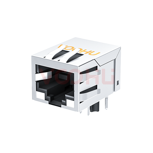 SYT111Q019DG1A1D   90&deg; 侧面插入 1*1 开口朝下 100/1000M  LED GY/GY 带屏蔽带弹片 DIP RJ45