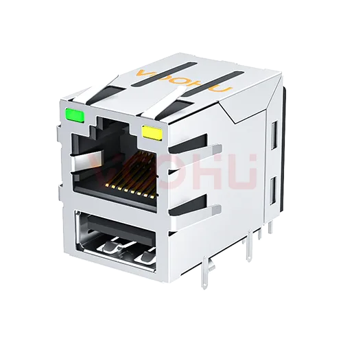 SYT611U2F008DB2WD 90&deg; 1*1 2.5G LED(G/Y) RJ45+USB网络接口
