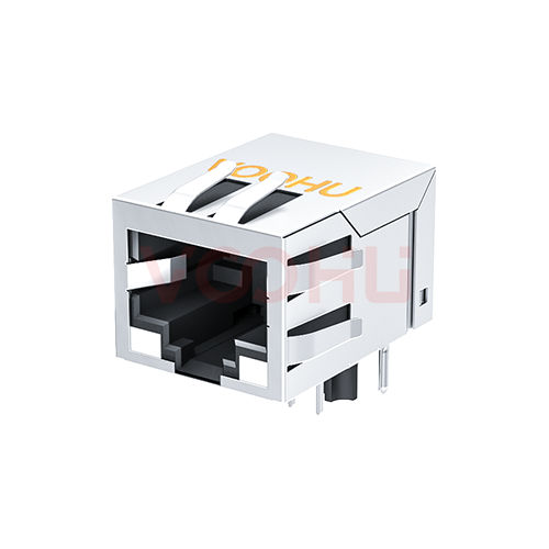 SYT111Q106DG1A1D 90&deg; 侧面插入 1*1 开口朝下 带弹片 100/1000M DIP RJ45