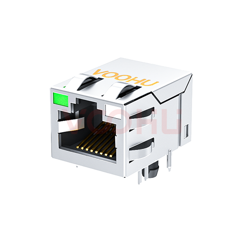 SYT211Q028FE3A4D 90&deg; 侧面插入 1*1 开口朝上 100/1000M G/GY DIP RJ45