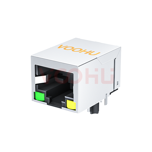 SYT111Q504AB2A10DP19057  90&deg; 侧面插入 1*1 开口朝下 100/1000M G/Y DIP RJ45