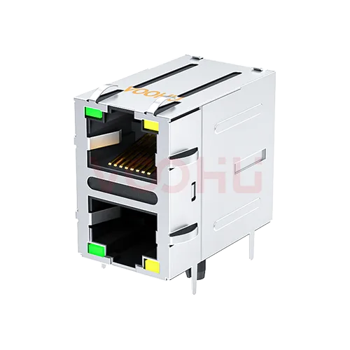 SYT21Q070DB2A4D068 90&deg; 侧面插入 2*1 开口朝上/下 100/1000M LED G/Y 带弹片 DIP  RJ45