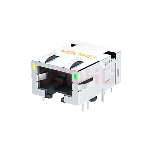 SYT1611Q008FA1A10DB057  90&deg; 侧面插入 1*1 开口朝下 1000BASE Y/G DIP RJ45(低高度)