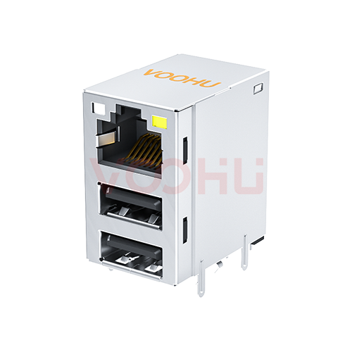SYT711U3Q767AF5WDFL359  90&deg; 侧面插入 1*1 开口朝上 GO/Y 100/1000M  DIP RJ45+USB