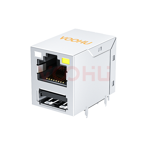 SYT611Q009AF5A1D（USB3.0)  90&deg; 侧面插入 1*1 开口朝上 100/1000M GO/Y  DIP RJ45+USB